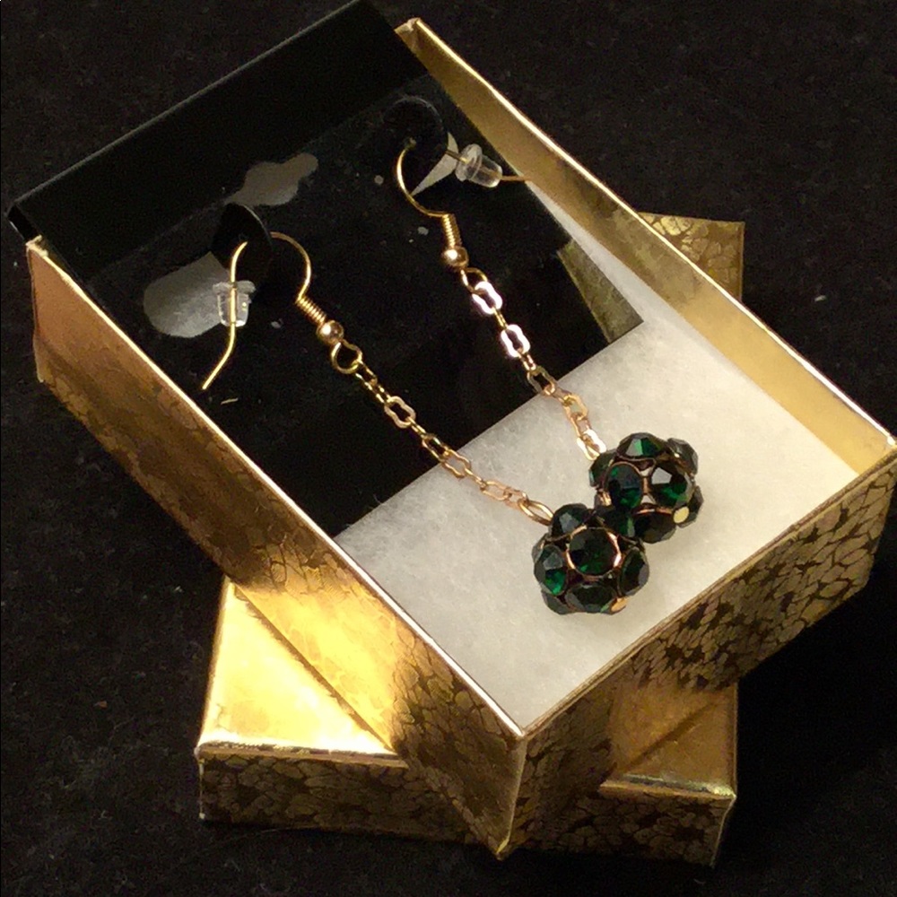 18K Gold Plated Green Rhinestone Dangle Earrings